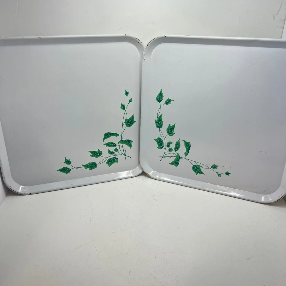 Vintage English Ivy Kitchen Set Serv-a-dish Trays Pot Holders Towel Table Cloth